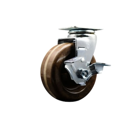 Service Caster 4'' High Temp Phenolic Swivel Caster with Bronze Bearing and Brake SCC-20S420-PHBZHT-TLB